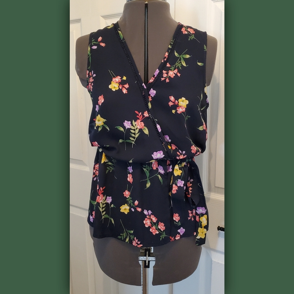 Faux Wrap Floral Blouse Sleeveless